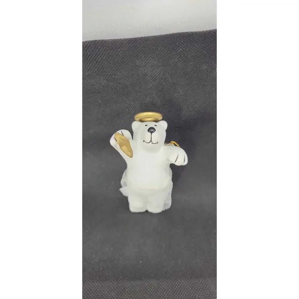 Vintage 1999 Avon Graceful Polar Bear Angel Christmas Ornament Gold Halo